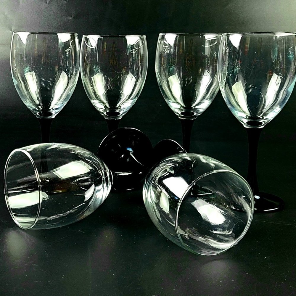 Vintage - Set of 6 - Domino Signature Black by CRISTAL D'ARQUES-DURAND - Wine Gl
